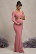 Oh Baby Blush Maternity One Shoulder Bodycon Maxi Dress – front view
