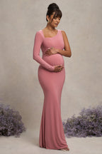 Oh Baby Blush Maternity One Shoulder Bodycon Maxi Dress – front view