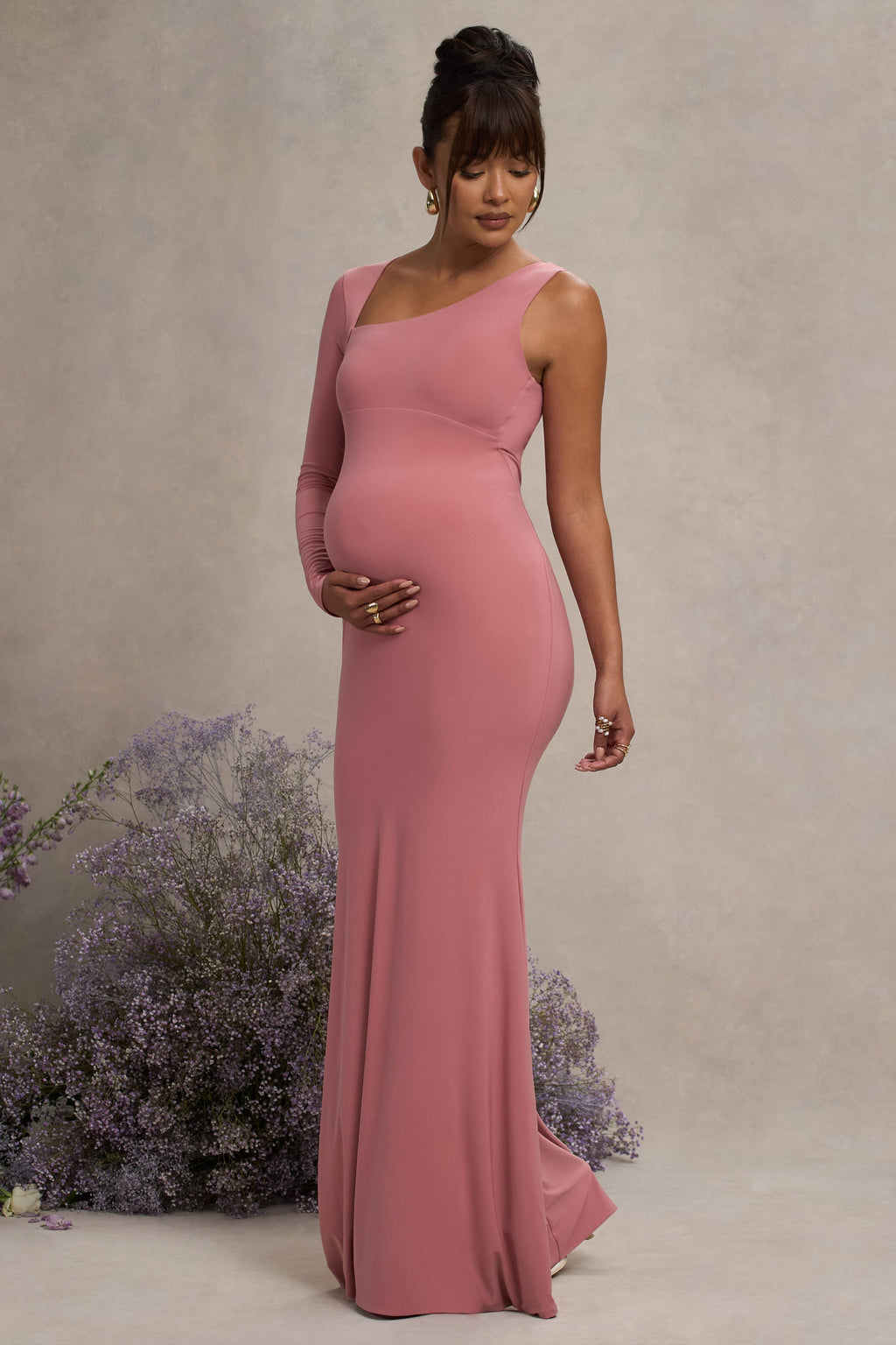 Oh Baby Blush Maternity One Shoulder Bodycon Maxi Dress – side view