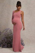 Oh Baby Blush Maternity One Shoulder Bodycon Maxi Dress – side view