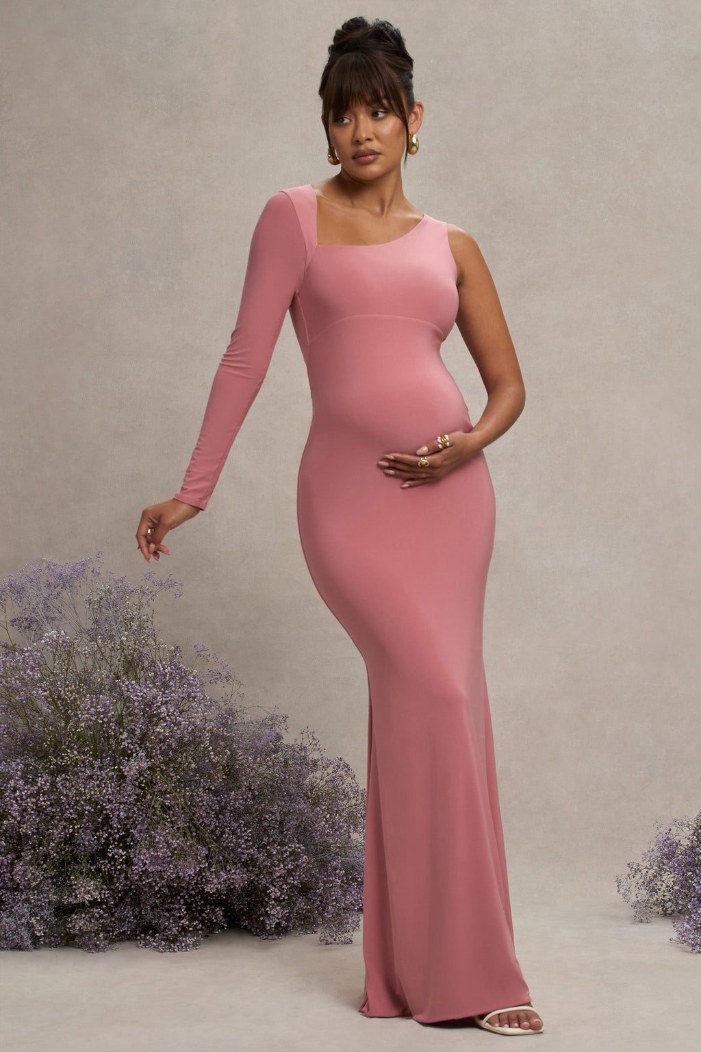 Oh Baby Blush Maternity One Shoulder Bodycon Maxi Dress – back view