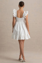 Dolly Daze White Ruffle Sleeve Babydoll Maternity Mini Dress – lifestyle photo