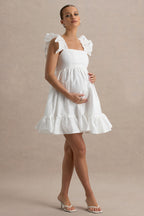 Dolly Daze White Ruffle Sleeve Babydoll Maternity Mini Dress – side view