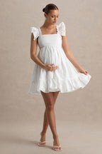 Dolly Daze White Ruffle Sleeve Babydoll Maternity Mini Dress – back view