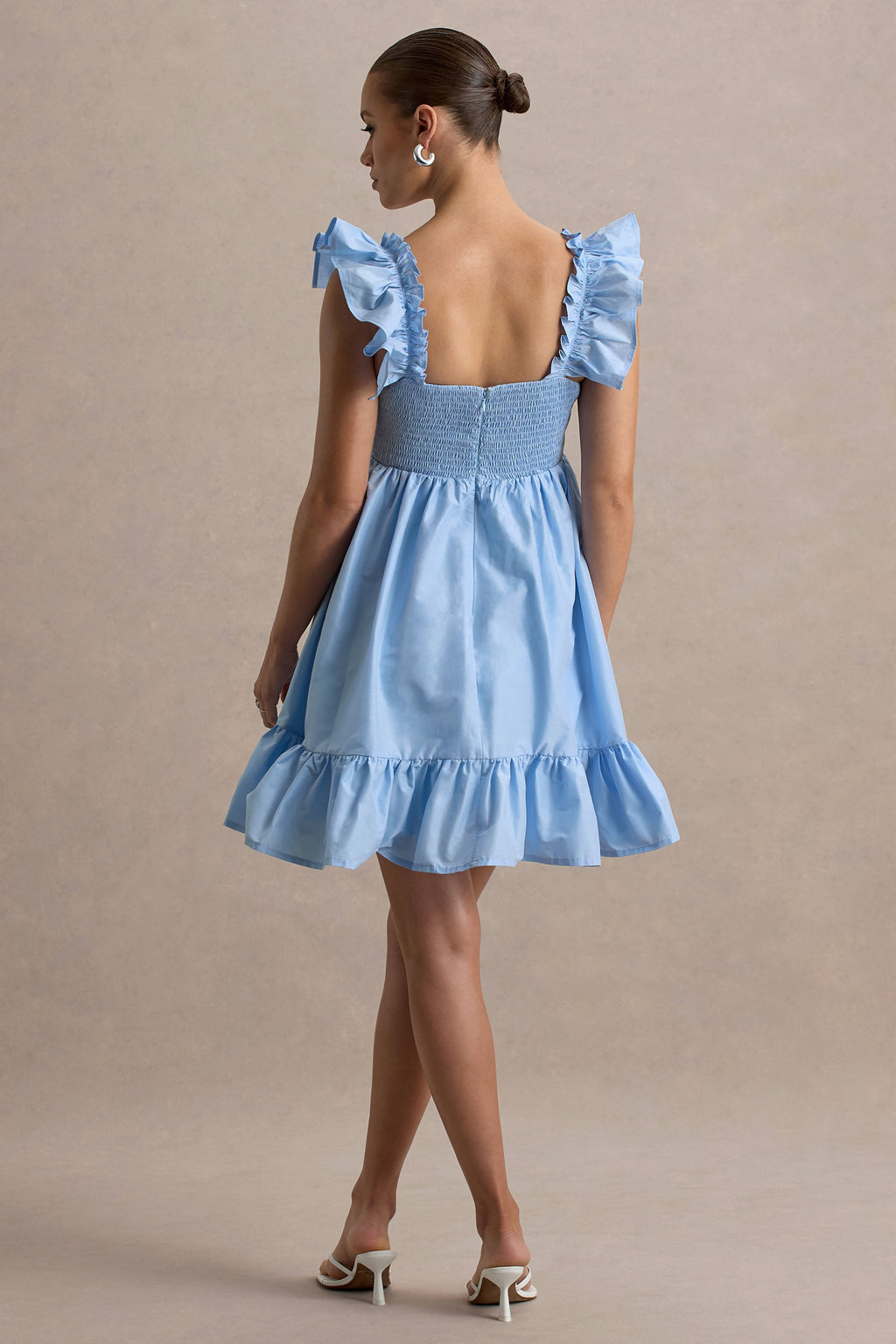 Dolly Daze Powder Blue Ruffle Sleeve Babydoll Maternity Mini Dress – lifestyle photo