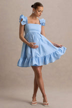 Dolly Daze Powder Blue Ruffle Sleeve Babydoll Maternity Mini Dress – side view