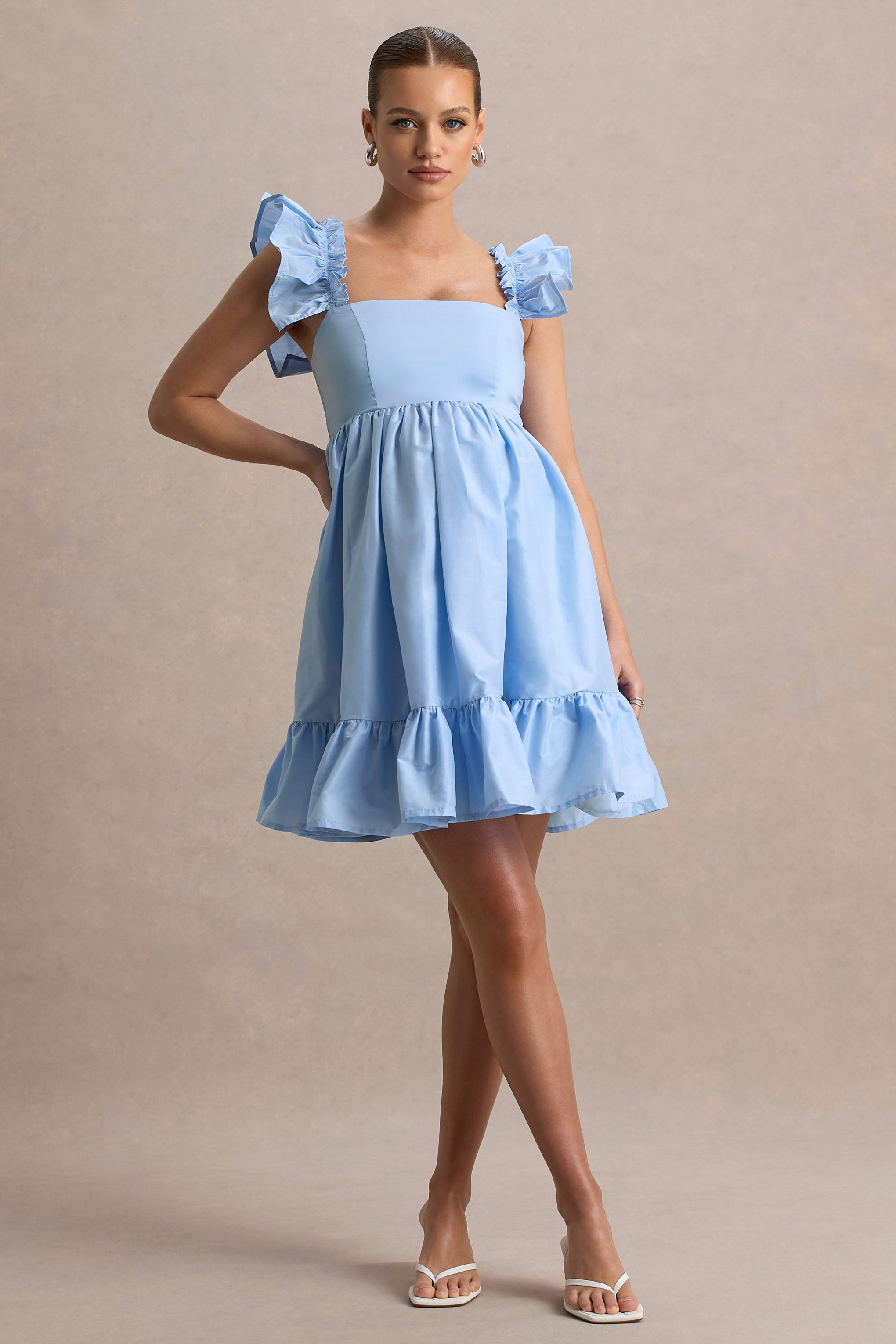 Dolly Daze Powder Blue Ruffle Sleeve Babydoll Maternity Mini Dress – second lifestyle photo