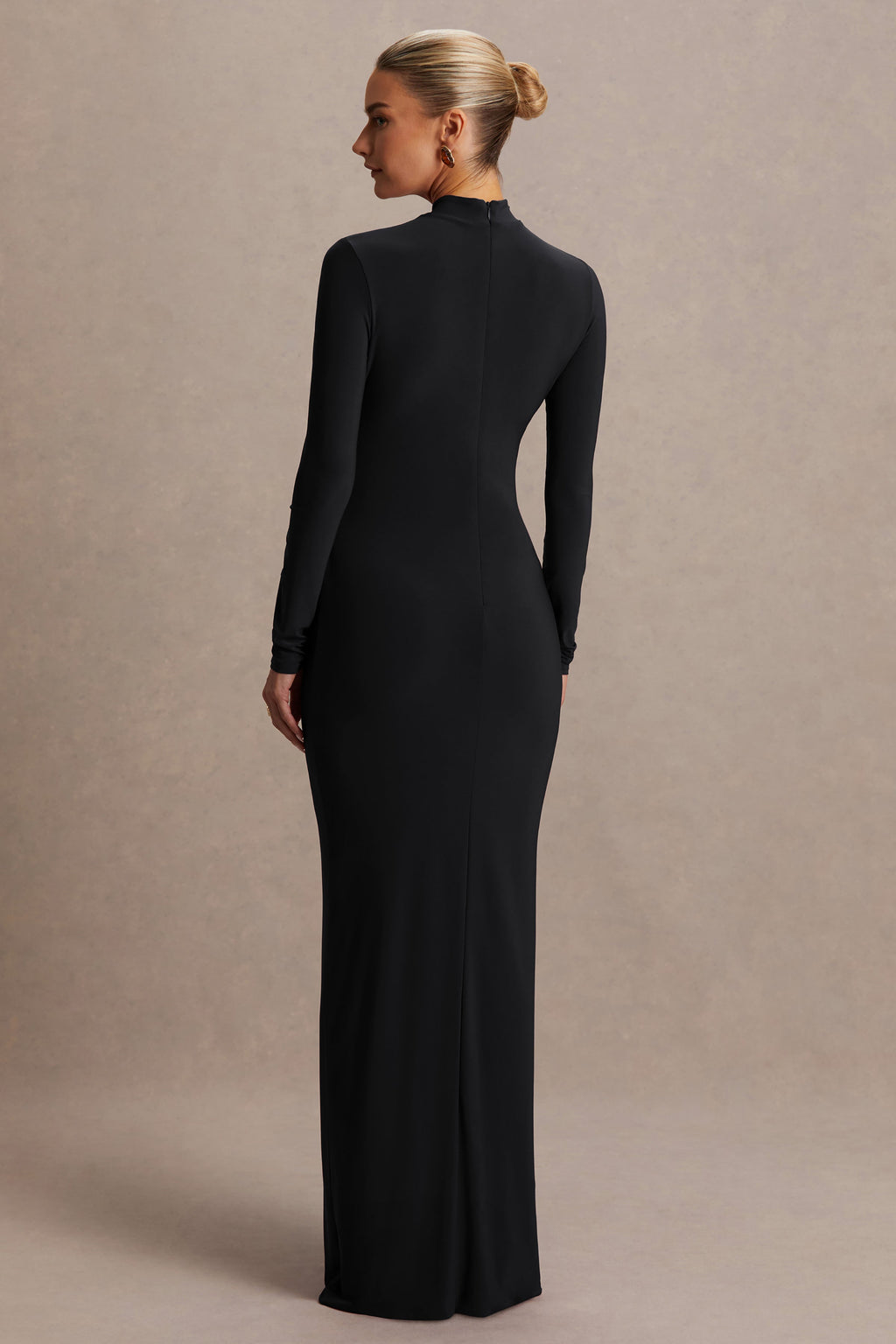 Alejandra Black Maternity Long Sleeve High Neck Maxi Dress – lifestyle photo