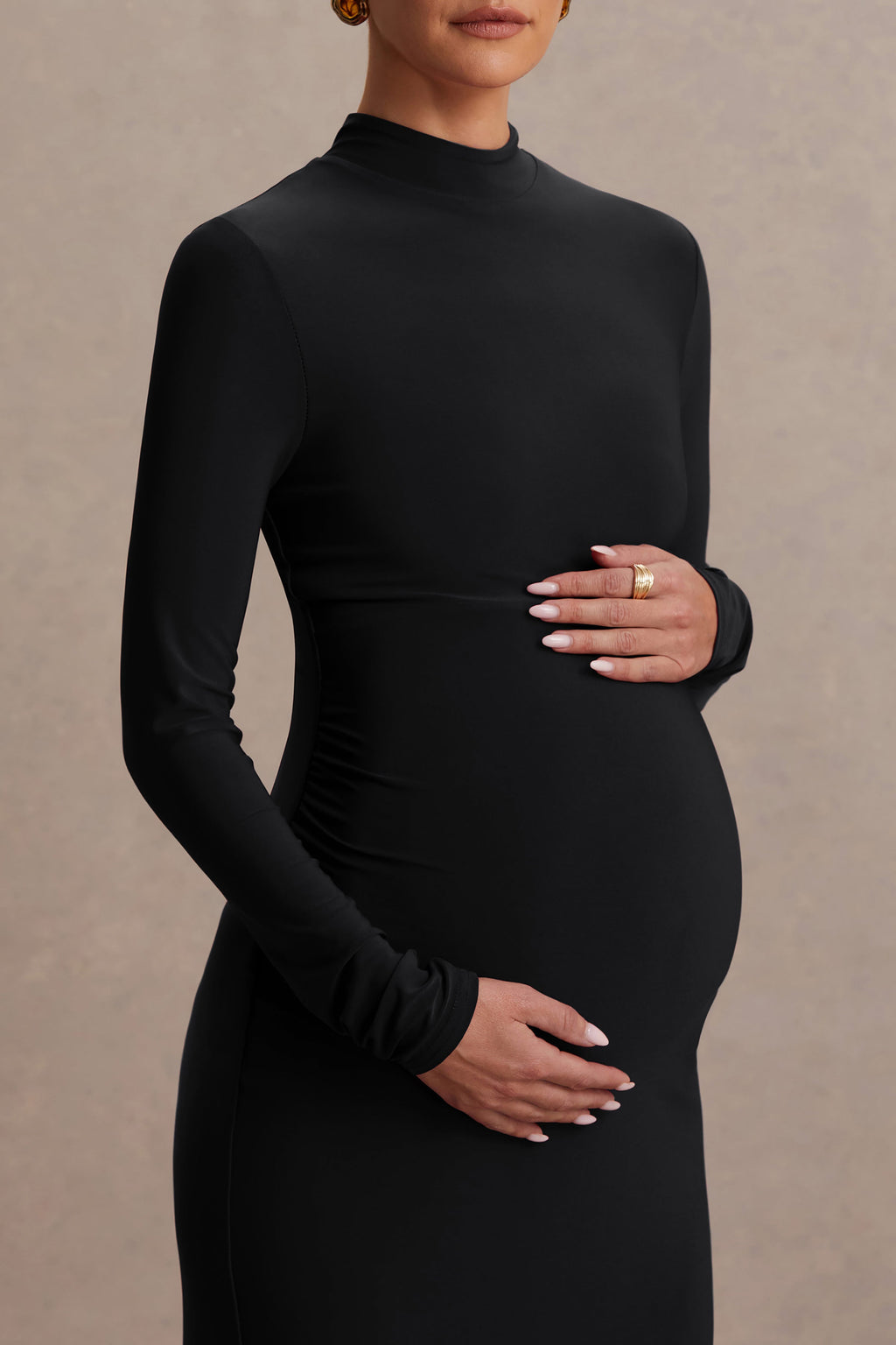 Alejandra Black Maternity Long Sleeve High Neck Maxi Dress – second lifestyle photo