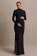 Alejandra Black Maternity Long Sleeve High Neck Maxi Dress – front view