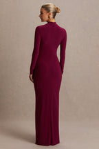 Alejandra Burgundy Maternity Long Sleeve High Neck Maxi Dress – lifestyle photo