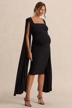 Driftly | Flawless Black Square-Neck Maternity Midi Dress With Cape-Sleeves