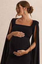 Driftly | Flawless Black Square-Neck Maternity Midi Dress With Cape-Sleeves
