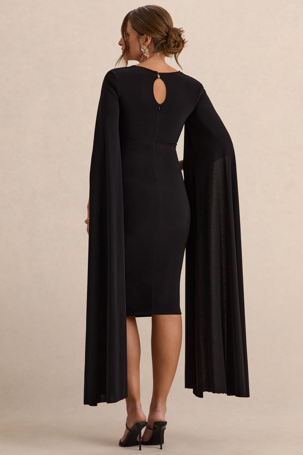 Driftly | Flawless Black Square-Neck Maternity Midi Dress With Cape-Sleeves