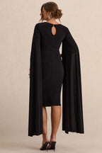 Driftly | Flawless Black Square-Neck Maternity Midi Dress With Cape-Sleeves