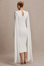 Flawless White Square-Neck Maternity Midi Dress With Cape-Sleeves – lifestyle photo