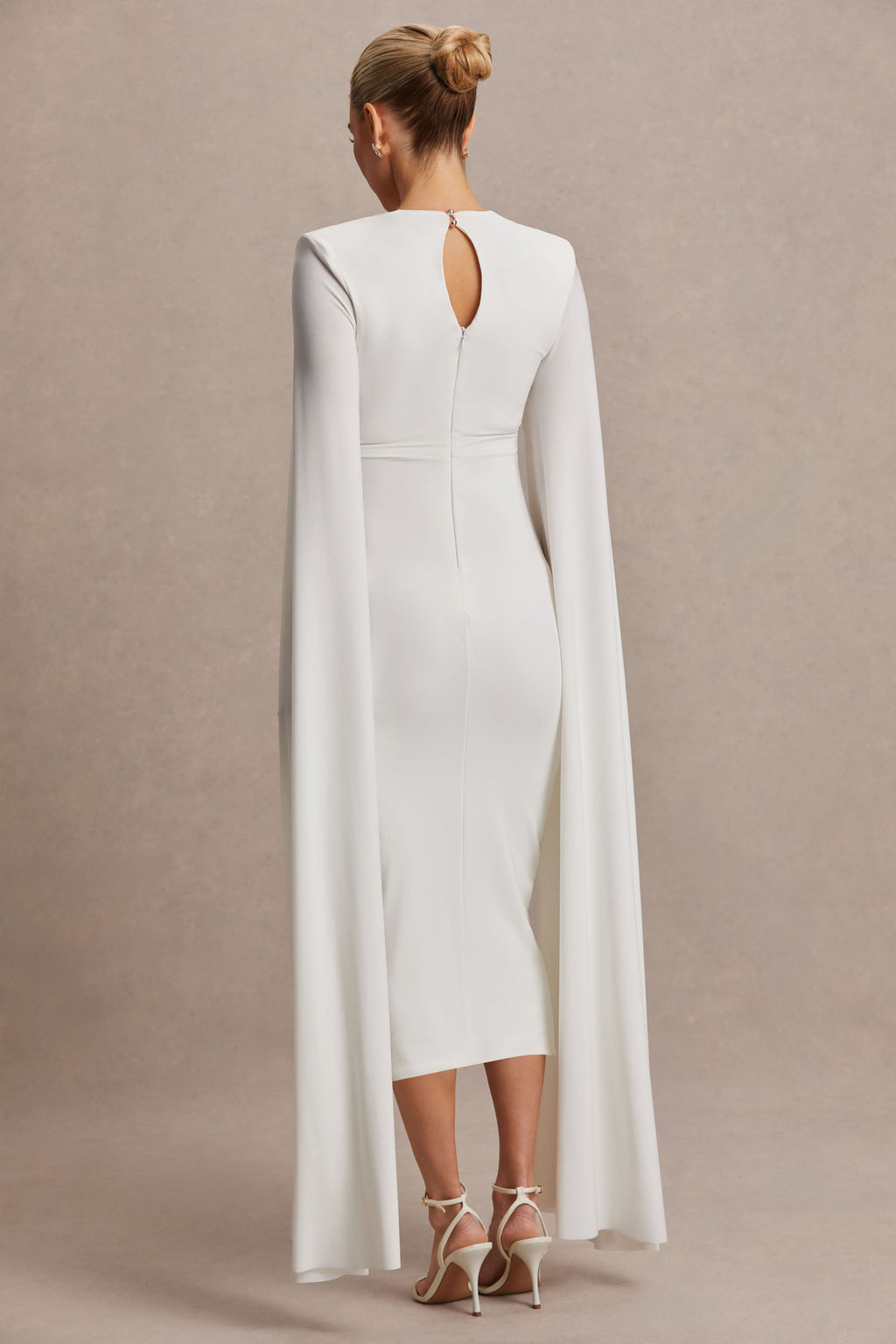 Driftly | Flawless White Square-Neck Maternity Midi Dress With Cape-Sleeves