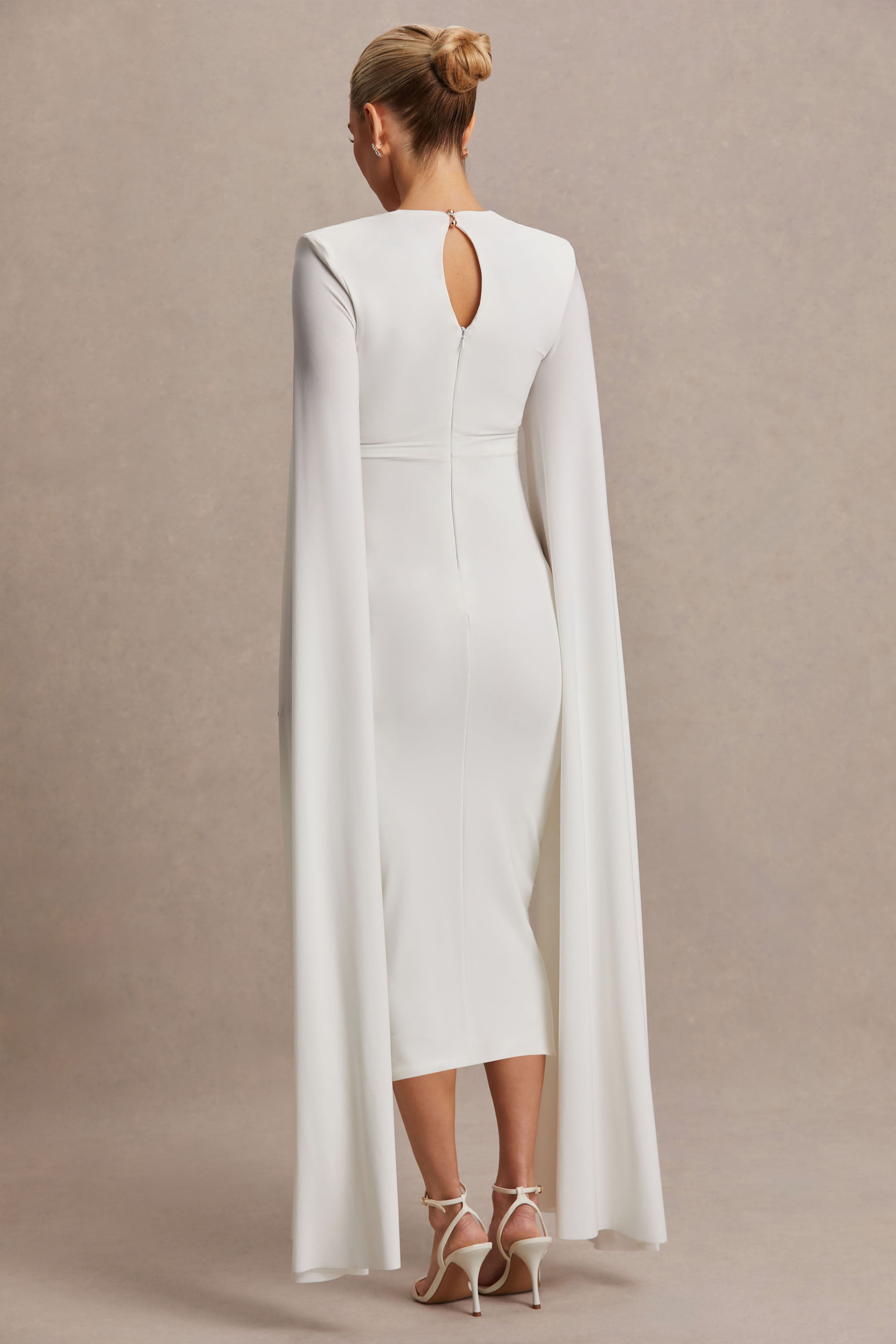 Driftly | Flawless White Square-Neck Maternity Midi Dress With Cape-Sleeves