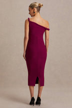 Salome Burgundy Twisted Asymmetric Maternity Midi Dress – lifestyle photo