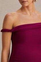 Salome Burgundy Twisted Asymmetric Maternity Midi Dress – detail shot