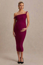 Salome Burgundy Twisted Asymmetric Maternity Midi Dress – side view