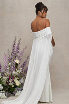 Carlotta White Bardot Maternity Maxi Dress With Chiffon Cape – lifestyle photo