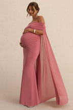 Carlotta Blush Pink Bardot Maternity Maxi Dress With Chiffon Cape – second lifestyle photo