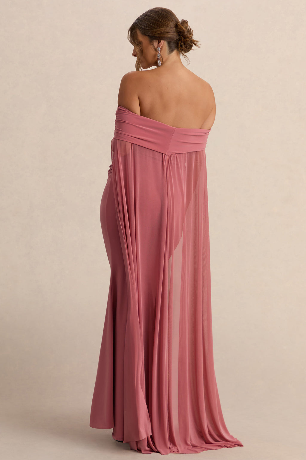 Carlotta Blush Pink Bardot Maternity Maxi Dress With Chiffon Cape – lifestyle photo