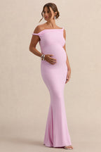Lita Pink Twisted Asymmetric Maternity Maxi Dress – side view