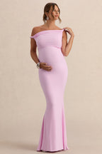Lita Pink Twisted Asymmetric Maternity Maxi Dress – front view