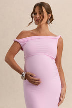 Lita Pink Twisted Asymmetric Maternity Maxi Dress – detail shot