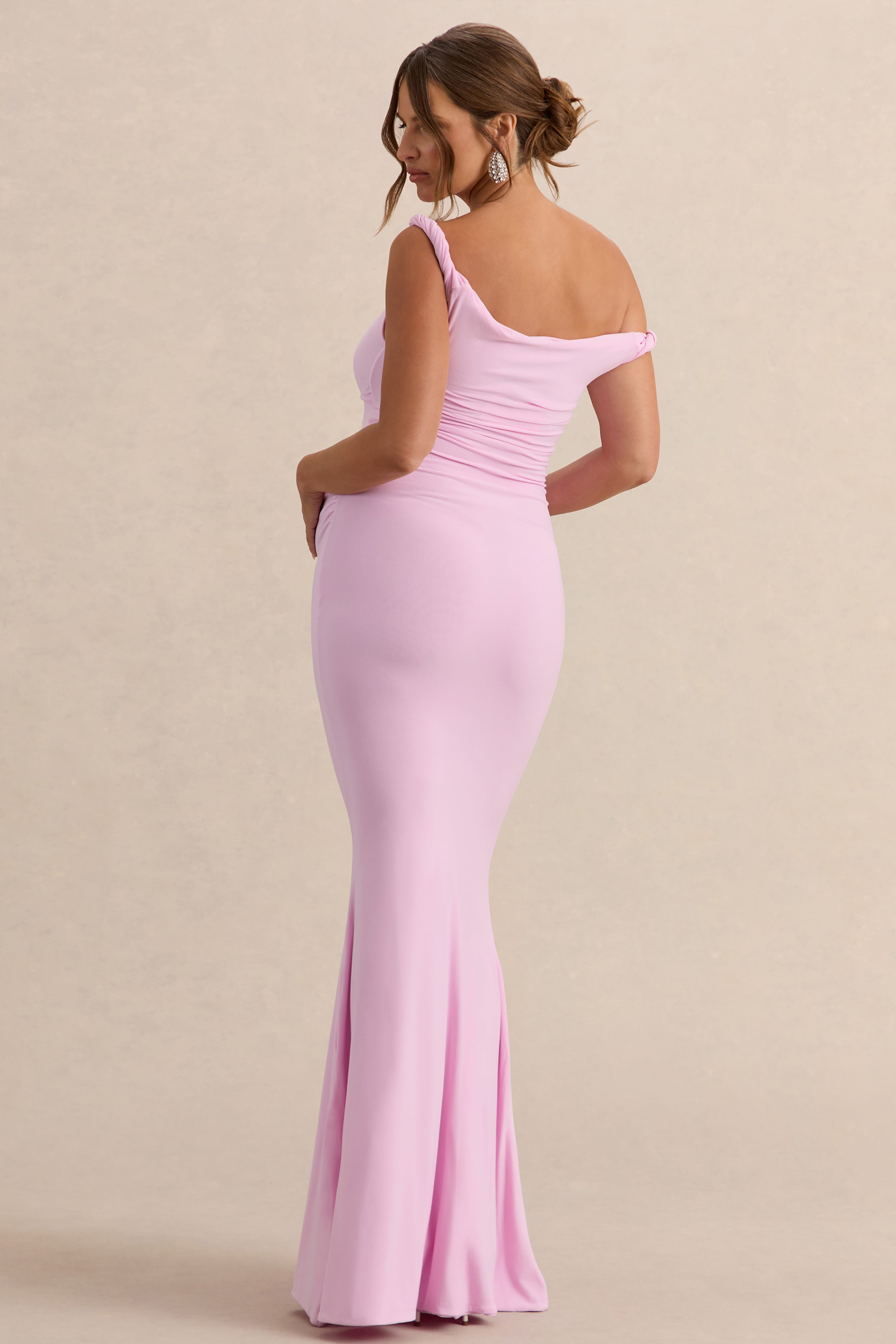 Lita Pink Twisted Asymmetric Maternity Maxi Dress – lifestyle photo