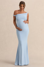 Lita Powder Blue Twisted Asymmetric Maternity Maxi Dress – back view