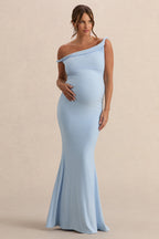 Lita Powder Blue Twisted Asymmetric Maternity Maxi Dress – second lifestyle photo
