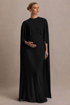 Driftly | Padma Black Draped Maternity Maxi Dress With Cape Sleeves