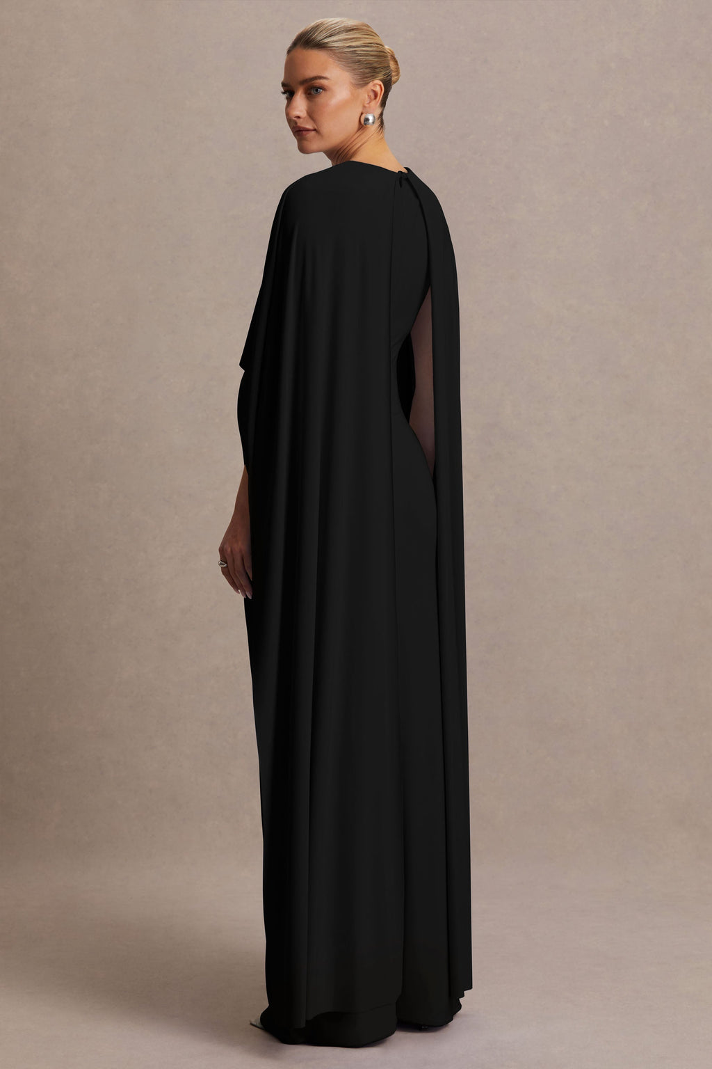 Driftly | Padma Black Draped Maternity Maxi Dress With Cape Sleeves