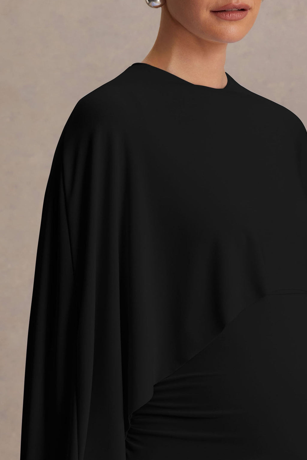 Driftly | Padma Black Draped Maternity Maxi Dress With Cape Sleeves