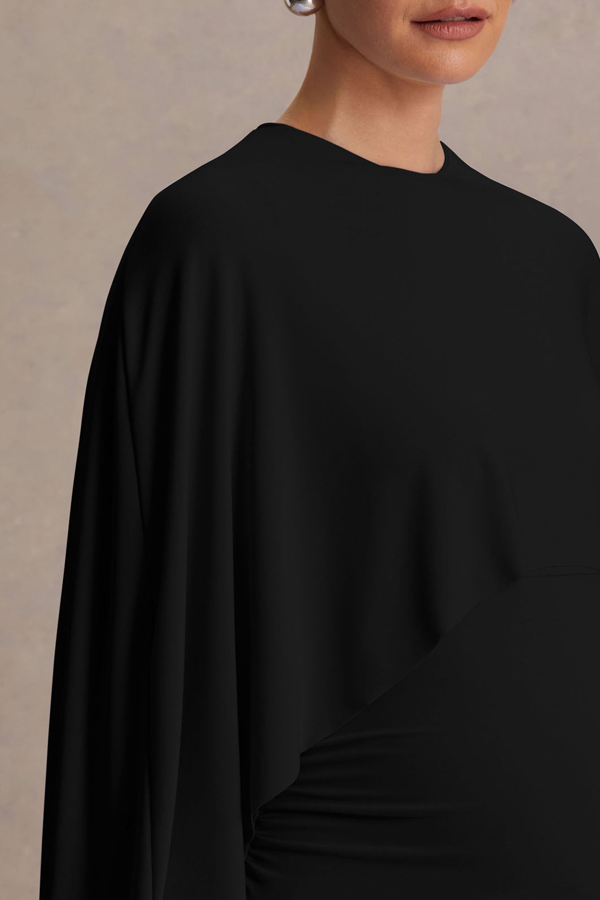 Driftly | Padma Black Draped Maternity Maxi Dress With Cape Sleeves