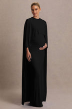 Driftly | Padma Black Draped Maternity Maxi Dress With Cape Sleeves