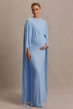 Padma Powder Blue Draped Maternity Maxi Dress With Cape Sleeves – back view