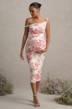 Salome Pink Floral Print Twisted Asymmetric Maternity Midi Dress – front view