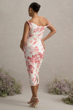 Salome Pink Floral Print Twisted Asymmetric Maternity Midi Dress – lifestyle photo