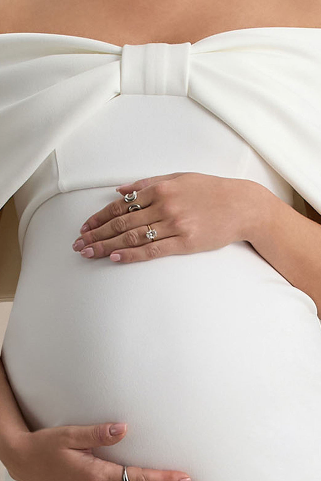 Droplet White Bow Bardot Maternity Midi Dress – second lifestyle photo