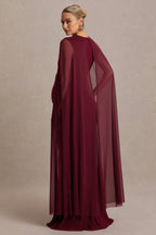 Currant Berry High-Neck Maternity Maxi Dress With Cape – lifestyle photo