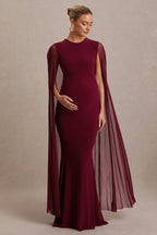 Currant Berry High-Neck Maternity Maxi Dress With Cape – side view