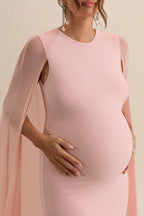 Currant Pink Crew-Neck Maternity Maxi Dress With Cape – additional view