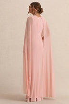 Currant Pink Crew-Neck Maternity Maxi Dress With Cape – lifestyle photo