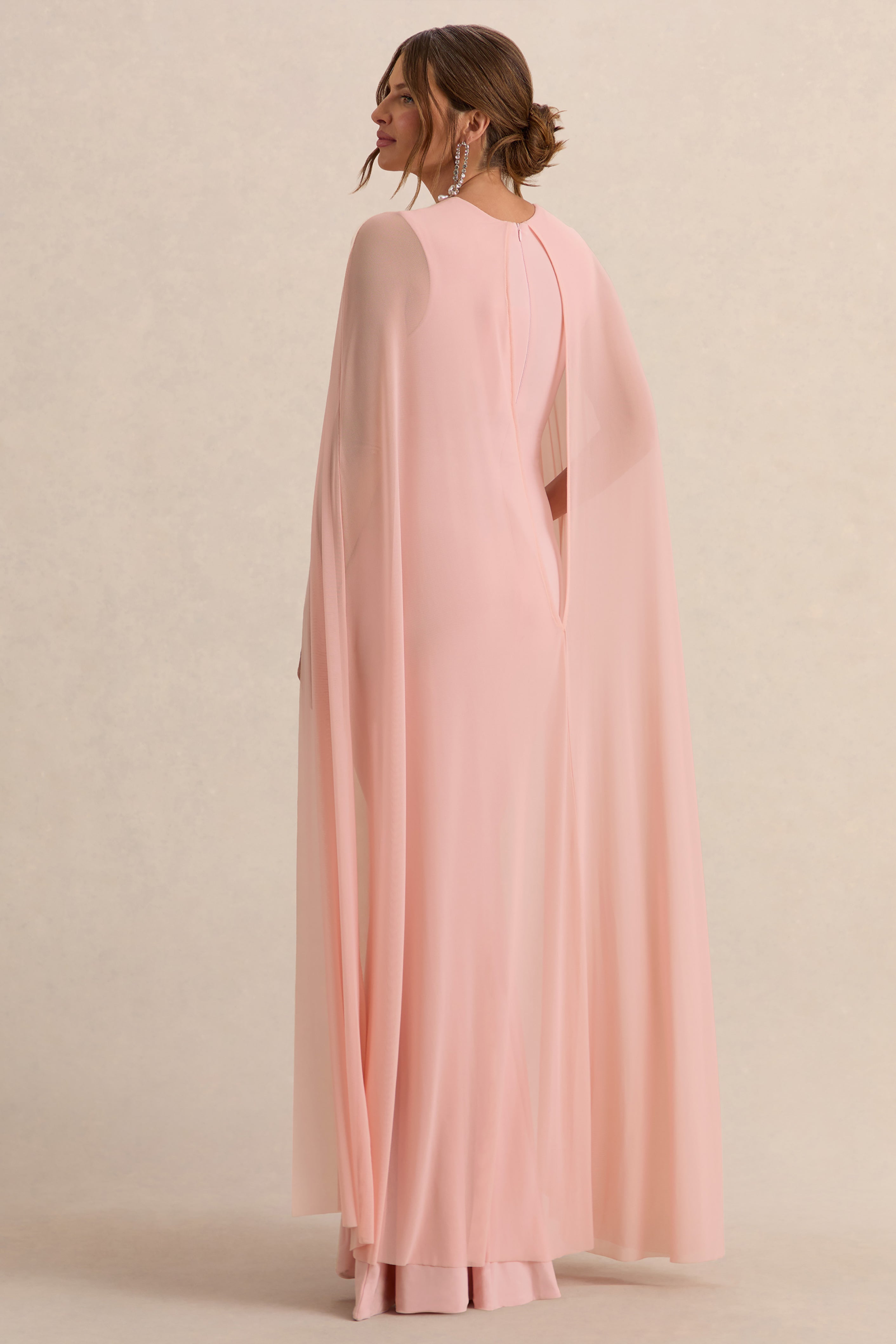 Currant Pink Crew-Neck Maternity Maxi Dress With Cape – lifestyle photo