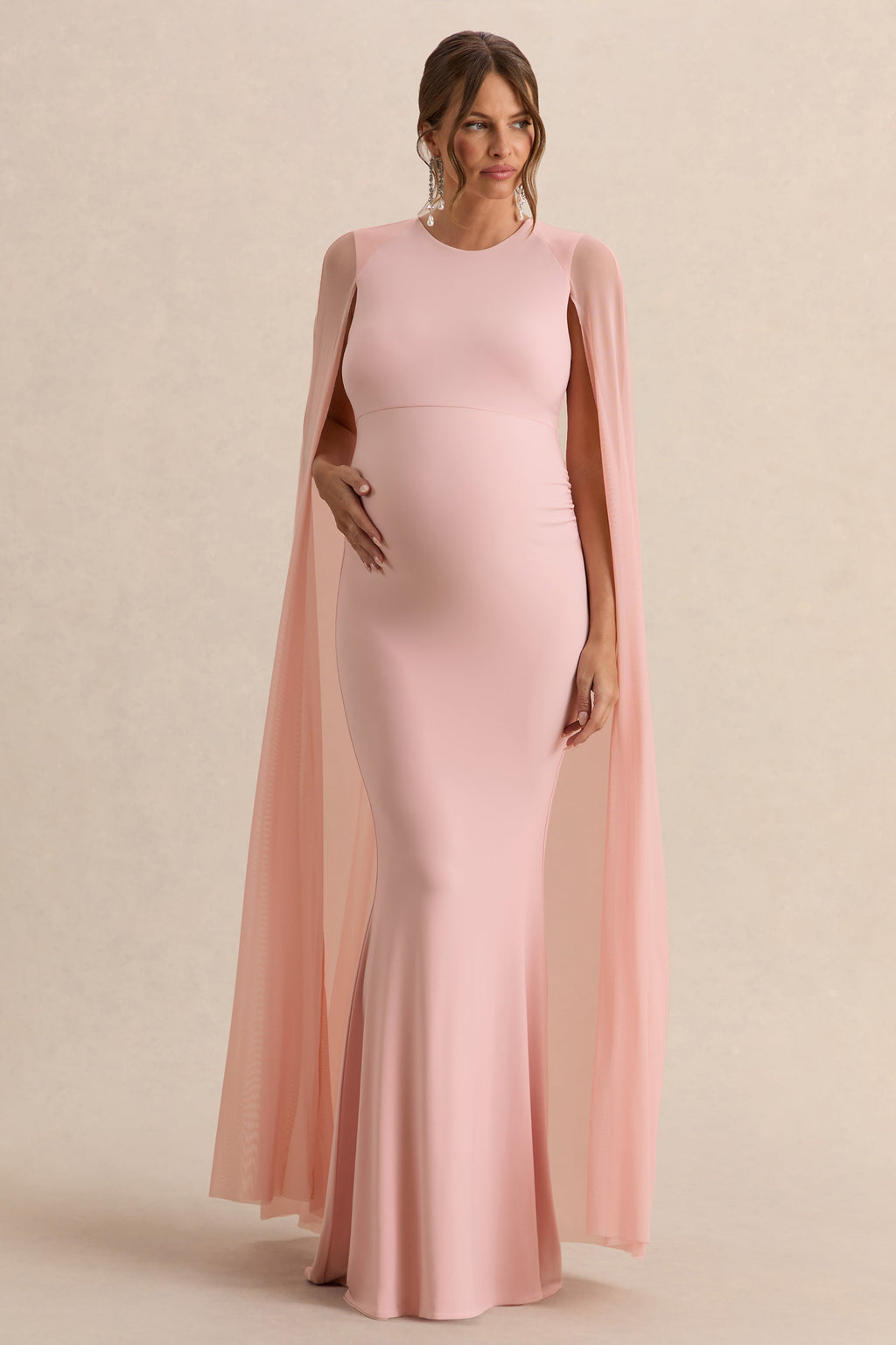 Currant Pink Crew-Neck Maternity Maxi Dress With Cape – second lifestyle photo