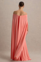 Driftly | Armonia Champagne Lace Bardot-Neck Maternity Maxi Dress With Bow Detail